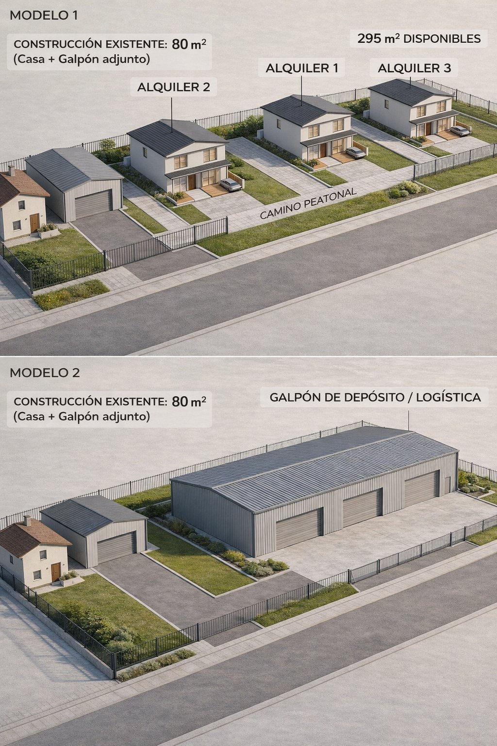 Vista general del terreno con los modelos de desarrollo posibles